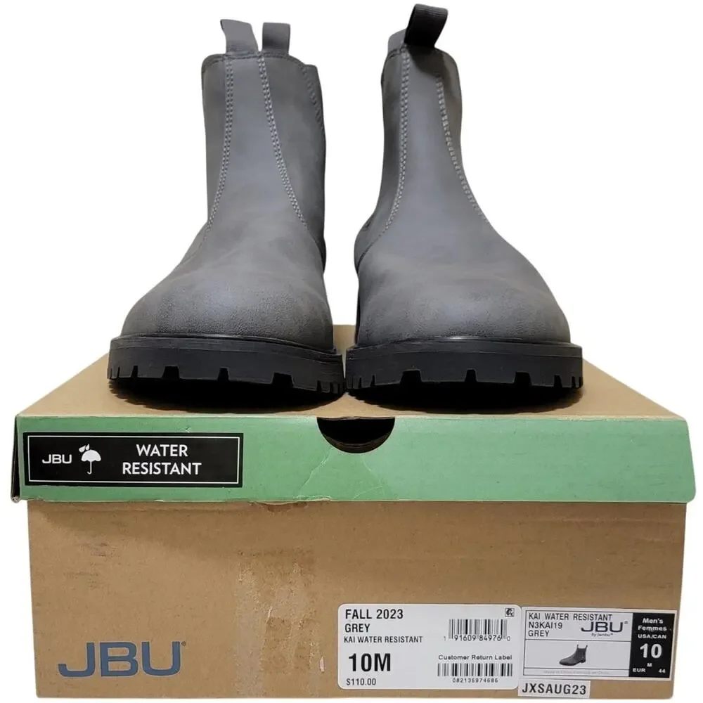 JBU Men Chelsea Ankle Boots Kai Water Resistant Size US 10M Grey Faux Leather